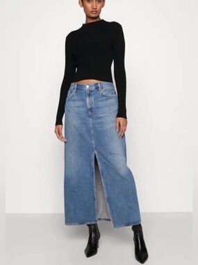 Agolde Light Blue Denim Skirt with Front Slit